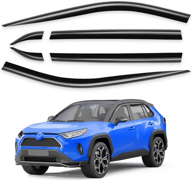 Breejoy 6 pcs Tape-On Window Rain Guards Fit for Toyota Rav4 2019 2020 2021 2022 2023 2024 2025 Rav 4,Low-Profile Visors Vent Visors Window Deflector Out-Channel Vent Shades Car Accessories -6 pcs - Image 1